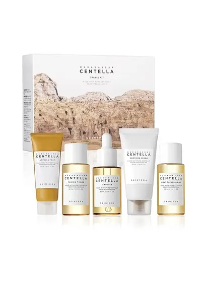 Madagascar Centella Travel Kit, Basic Skincare Box, Compact Size, Soothing Calming Yellow/White