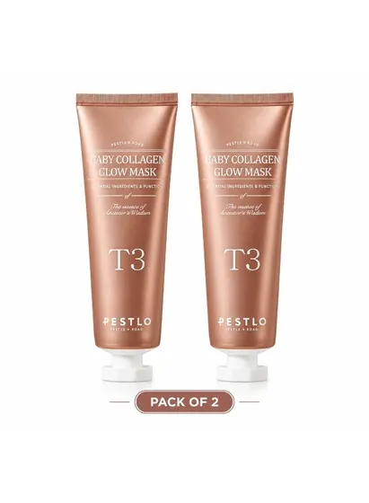 PESTLO Baby Collagen Glow Mask 2.36 fl.oz - Korean Peel ff Facial Mask Infused with Reallagen/T3 Vegan Collagen, Aginon, Volufiline for Hydrating, Firming, Glow, Glass Skin (Pack Of 2)